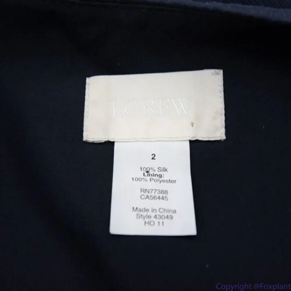 Jcrew 100% silk asymmetric hem V neck navy blue midi dress, size 2‎